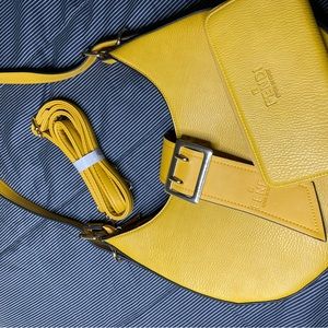 Yellow Fendi Designer Bag Set with Wallet
